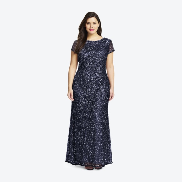 New Adrianna Papell sequin scoop back gown in navy - Picture 5 of 9